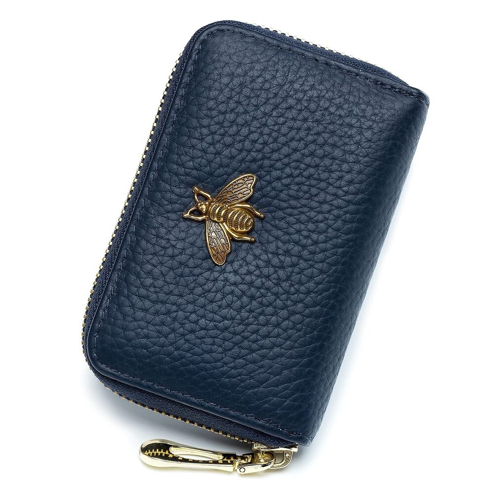 7876 RFID Credit Card Holder, Small Leather Zipper Card Case Wallet